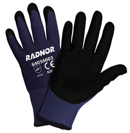 Radnor 2X 15 Gauge Black Nylon Microfoam Nitrile Palm Coated Work Gloves With Blue Seamless Nylon Liner And Dotted Finish