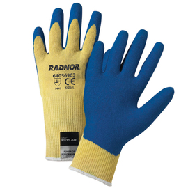 Radnor Small Yellow And Blue 10 Gauge Kevlar String Knit Cut Resistant Gloves With Seamless Knit Wrist And Latex Crinkle Finish Palm And Full Thumb Coating