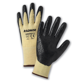 Radnor Medium Black And Yellow 13 Gauge DuPontª Kevlar Brand Fiber/Lycra Cut Resistant Gloves With Seamless Knit Wrist And Nitrile Palm Coating