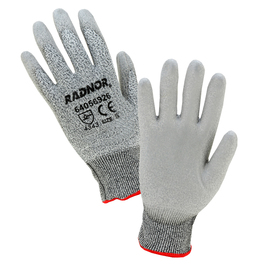 Radnor Medium Gray 13 Gauge High Density Polyurethane Cut Resistant Gloves With Seamless Knit Wrist, Polyurethane Palm Coating And HPPE Shell