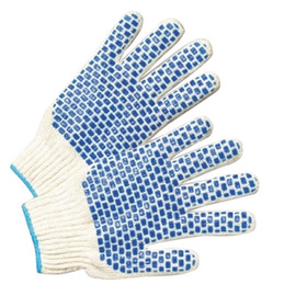 Radnor Large Natural Heavy Weight Polyester/Cotton Ambidextrous String Gloves With Knit Wrist And Double Side PVC Block Coating