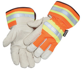 Radnor Large Orange And Gray Pigskin And Polyester Thinsulate Lined Cold Weather Gloves With Wing Thumb And Safety Cuffs