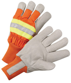 Radnor Large Orange And Gray Pigskin And Polyester Thinsulate Lined Cold Weather Gloves With Wing Thumb And Knit Wrist