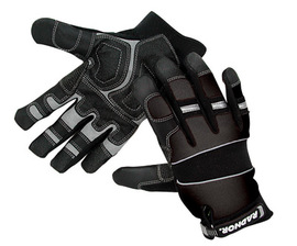 Radnor Large Black Premium Full Finger Sueded Leather And Spandex Mechanics Gloves With Hook and Loop Cuff, Spandex Back, Neoprene Knuckle And Wrist Pad, Suede Palm, Kevlar Patch In Thumb Crotch And PVC Grip Patches On Palm And Fingers