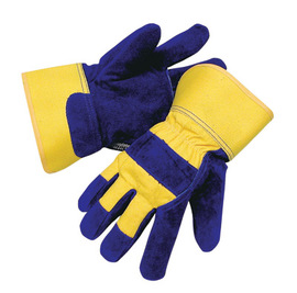 Radnor Large Blue And Yellow Leather And Canvas Thinsulate Lined Cold Weather Gloves With Safety Cuffs And Waterproof Barrier