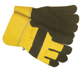 Radnor Large Black And Yellow Leather And Canvas Thinsulate Lined Cold Weather Gloves With Safety Cuffs And Waterproof Barrier