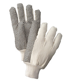 Radnor Ladies White 8 Ounce Cotton/Polyester Blend Cotton Canvas Gloves With Knitwrist And PVC Dotted Palm, Thumb And Index Finger