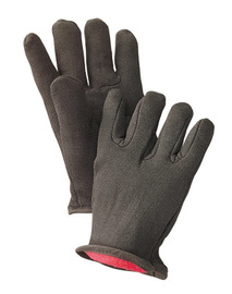 Radnor Men's Brown 14 Ounce 100% Cotton Jersey Gloves With Slip-On Cuff And Red 100% Cotton Fleece Lining