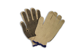 Radnor Ladies Natural Medium Weight Polyester/Cotton String Gloves With Knit Wrist And Single Side Black PVC Dot Coating
