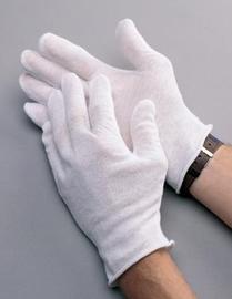 Radnor Men's White 9" Medium Weight 100% Cotton Reversible Inspection Gloves With Unhemmed Cuff