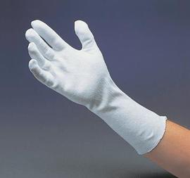 Radnor Men's White 12" Medium Weight 100% Cotton Reversible Two Piece Pattern Inspection Gloves With Extended Unhemmed Cuff