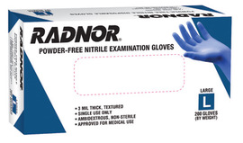 Radnor Large Blue 9 1/2" 3 mil Medical Exam Grade Latex-Free Nitrile Ambidextrous Non-Sterile Powder-Free Disposable Gloves With Textured Finish (200 Each Per Box)