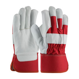 Radnor Large Premium Grain Goatskin Leather Palm Gloves With Rubberized Safety Cuff And Red Fabric Back