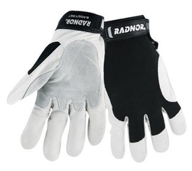 Radnor Small Full Finger Grain Goatskin Mechanics Gloves With Hook And Loop Cuff, Leather Palm And Thumb Reinforcement, Spandex Back And Reinforced Fingertips