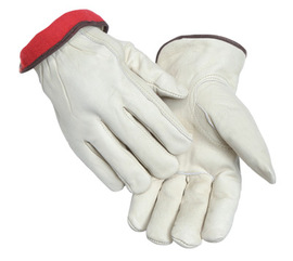 Radnor Medium White Leather Fleece Lined Cold Weather Gloves With Keystone Thumb, Safety Cuffs, Color Coded Hem And Shirred Elastic Wrist