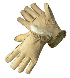 Radnor Large Tan Leather Thinsulate Lined Cold Weather Gloves With Keystone Thumb, Safety Cuffs, Color Coded Hem And Shirred Elastic Wrist