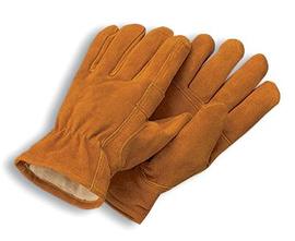 Radnor Large Brown Leather Thinsulate Lined Cold Weather Gloves With Keystone Thumb, Slip On Cuffs, Color Coded Hem And Shirred Elastic Wrist