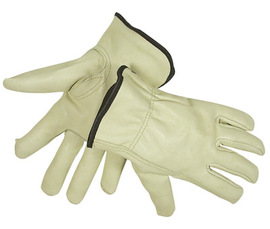 Radnor Small Tan Pigskin Fleece Lined Cold Weather Gloves With Keystone Thumb, Slip On Cuffs, Color Coded Hem And Shirred Elastic Wrist