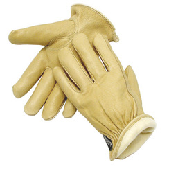 Radnor Large Tan Pigskin Thinsulate Lined Cold Weather Gloves With Keystone Thumb, Slip On Cuffs, Color Coded Hem And Shirred Elastic Wrist