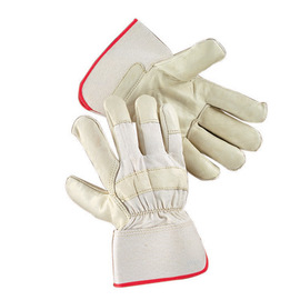 Radnor Large Premium Grain Cowhide Leather Palm Gloves With Safety Cuff, Natural White Canvas Back And Wing Thumb