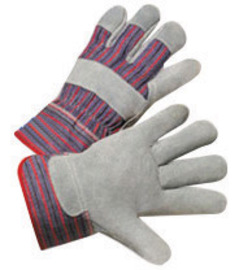 Radnor Small Economy Grade Split Leather Palm Gloves With Safety Cuff, Striped Canvas Back And Reinforced Knuckle Strap, Pull Tab, Index Finger And Fingertips