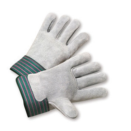 Radnor Large Select Shoulder Grade Split Leather Palm Gloves With Rubberized Safety Cuff, Full Leather Back And Wing Thumb
