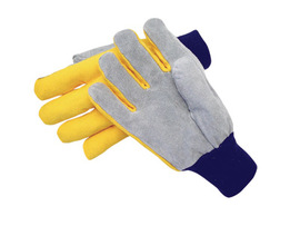 Radnor Large Select Shoulder Grade Split Leather Palm Gloves With Navy Blue Knit Wrist, Heavy Yellow Canvas Back And Straight Thumb
