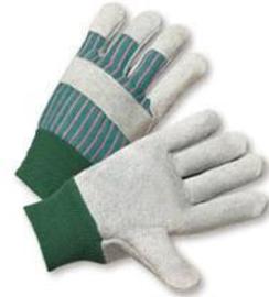 Radnor Large Standard Split Cowhide Leather Palm Gloves With Knit Wrist, Striped Canvas Back And Reinforced Knucke Strap