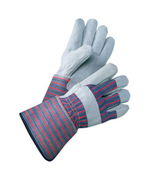 Radnor Large Select Shoulder Grade Split Leather Palm Gloves With Rubberized Gauntlet Cuff, Striped Canvas Back And Reinforced Knuckle Strap, Pull Tab, Index Finger And Fingertips
