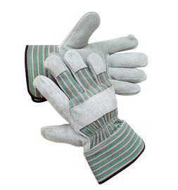 Radnor Large Premium Select Shoulder Grade Split Leather Palm Gloves With Rubberized Safety Cuff, Striped Canvas Back And Reinforced Knuckle Strap, Pull Tab, Index Finger And Fingertips