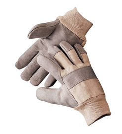 Radnor Large Side Split Leather Palm Gloves With Knit Wrist, Duck Canvas Back And Reinforced Knuckle Strap, Pull Tab, Index Finger And Fingertips