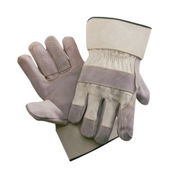 Radnor Large Side Split Leather Palm Gloves With Safety Cuff, Duck Canvas Back And Double Leather On Palm, Fingers And Thumb