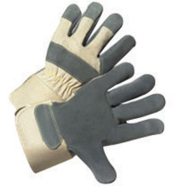 Radnor Large Premium Side Split Leather Palm Gloves With Rubberized Safety Cuff, Duck Canvas Back And Reinforced Knuckle Strap, Pull Tab, Index Finger And Fingertips