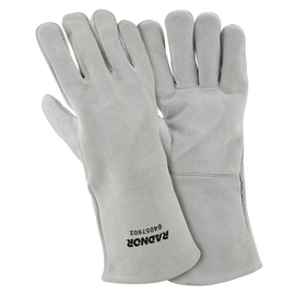 Radnor Large Pearl Gray 14" Shoulder Split Cowhide Cotton Sock Lined Welders Gloves With Wing Thumb