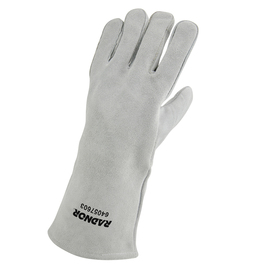 Radnor Large Pearl Gray 14" Shoulder Split Cowhide Cotton Sock Lined Left Hand Welders Glove With Wing Thumb And Fully Welted Fingers (Carded)