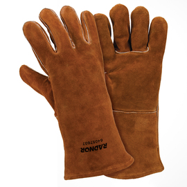 Radnor Large Brown 14" Shoulder Split Cowhide Cotton Sock Lined Welders Gloves With Wing Thumb