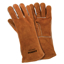 Radnor Large Brown 14" Shoulder Split Cowhide Cotton Lined Welders Gloves With Reinforced, Straight Thumb And Kevlar Stitching