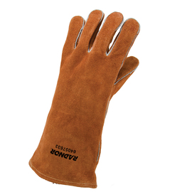 Radnor Large Brown 14" Select Shoulder Split Cowhide Cotton Lined Left Hand Welders Glove With Straight|Reinforced Thumb, Welted Fingers And Kevlar Stitching (Carded)