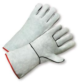 Radnor Large Pearl Gray 14" Economy Grade Shoulder Split Cowhide Cotton Sock Lined Welders Gloves With Wing Thumb, Fully Welted Fingers And Cotton Stitching