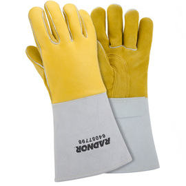 Radnor Medium Gold 14" Grain Elkskin Foam Lined Welders Glove With Reinforced Straight Thumb And Stiff Cowhide Cuff (Carded)