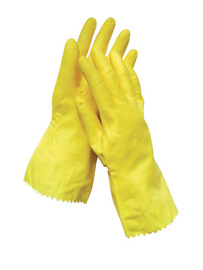 Radnor Medium Yellow 12" Flock Lined 16 MIL Textured Palm Natural Latex Glove