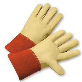 Radnor Large Standard Grain Cowhide MIG/TIG Welders Glove With 4" Split Leather Cuff, Kevlar Sewn Reinforced Thumb Strap And Pull