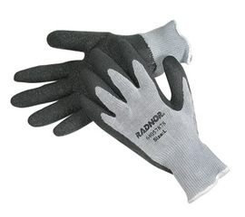 Radnor Large Gray String Knit Gloves With Black Latex Palm Coating And White Hem