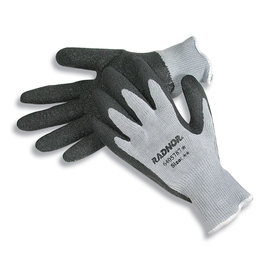 Radnor Extra Large Gray String Knit Gloves With Black Latex Palm Coating And Green Hem