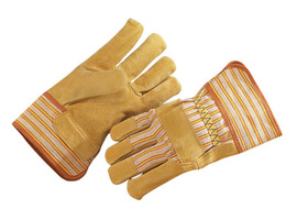 Radnor Large Premium Grade Split Pigskin Leather Palm Gloves With Rubberized Safety Cuff, Striped Canvas Back And Reinforced Knuckle Strap, Pull Tab, Index Finger And Fingertips