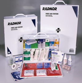 Radnor White And Black Steel Portable Or Wall Mounted 150 Person 3 Shelf Industrial First Aid Kit