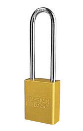 American Lock® Yellow 1 1/2" X 3/4" Aluminum Safety Lockout Padlock With 1/4" X 3" X 3/4" Shackle (6 Locks Per Set, Keyed Differently)
