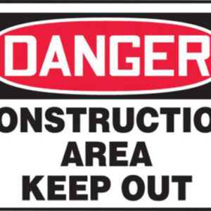 Accuform Signs® 10" X 14" Black, Red And White 0.055" Plastic Admittance And Exit Sign "DANGER CONSTRUCTION AREA KEEP OUT" With 3/16" Mounting Hole And Round Corner