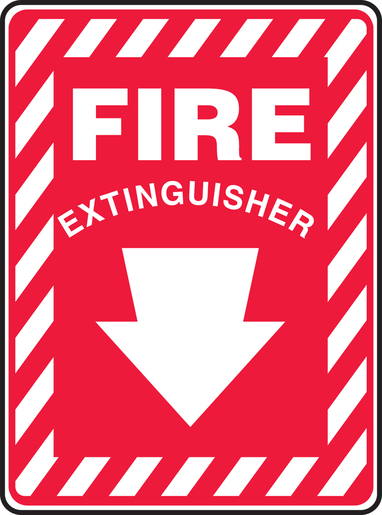 Accuform Signs® 10" X 7" White And Red 0 Accuform Signs® 10" X 7" White And Red 0.055" Plastic Extinguisher Sign "FIRE EXTINGUISHER (With Down Arrow)" With 3/16" Mounting Hole And Round Corner