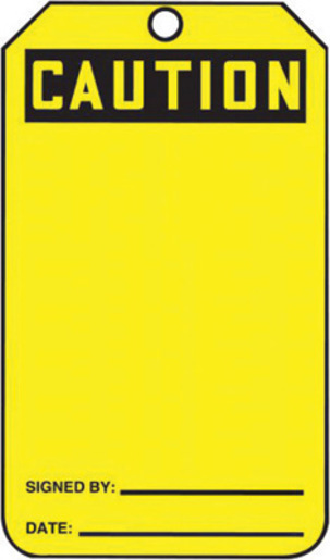 Accuform Signs® 5 3/4" X 3 1/4" Black And Yellow HS-Laminate Accident Prevention Blank Tag "CAUTION" With Pull-Proof Metal Grommeted 3/8" Reinforced Hole And OSHA Header (25 Per Pack) 1 Accuform Signs® 5 3/4" X 3 1/4" Black And Yellow HS-Laminate Accident Prevention Blank Tag "CAUTION" With Pull-Proof Metal Grommeted 3/8" Reinforced Hole And OSHA Header (25 Per Pack)